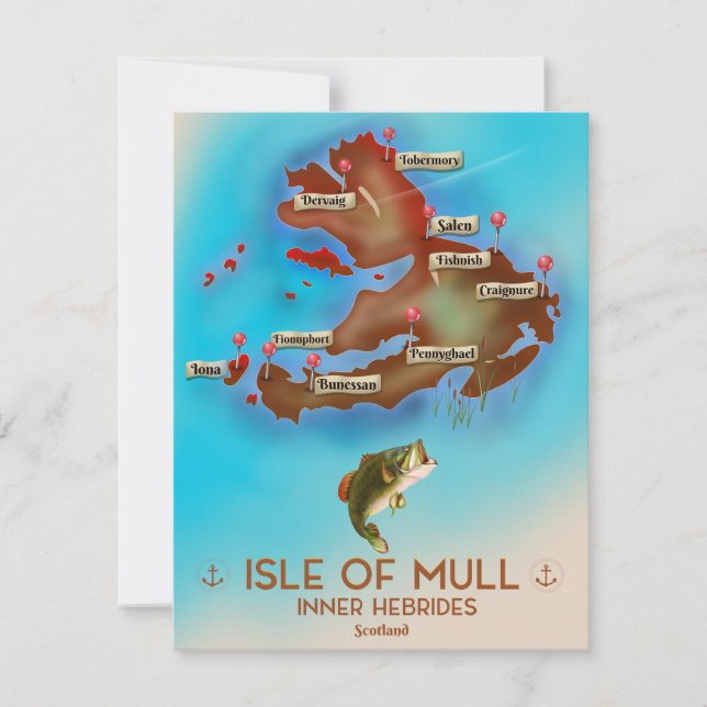Ilha de Mull Hébridas Interiores Escócia Mapa Anti (Frente)