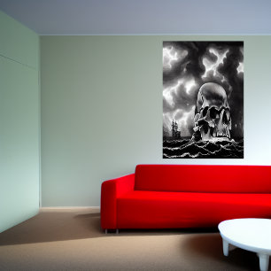 Ilha do Crânio de Arte Negra AI Art Poster