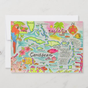 Ilhas do Caribe Mapa 5x7 Grande Cartão Postal
