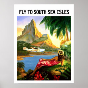 Ilhas do mar sul, poster da linha aérea do vintag