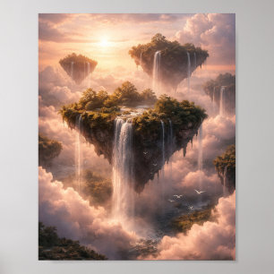 Ilhas Flutuantes Cachoeiras Céu Poster