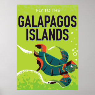 Ilhas Galápagos, poster de viagens vintage.