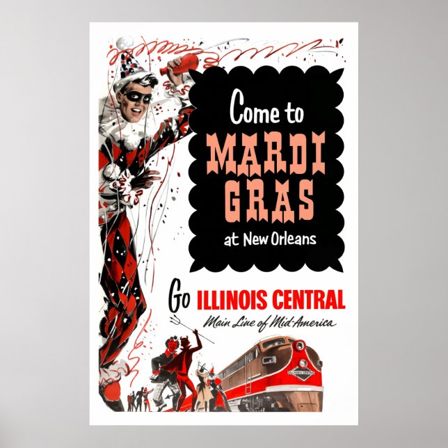 Illinois Central Railroad, Mardi Gras poster (Frente)