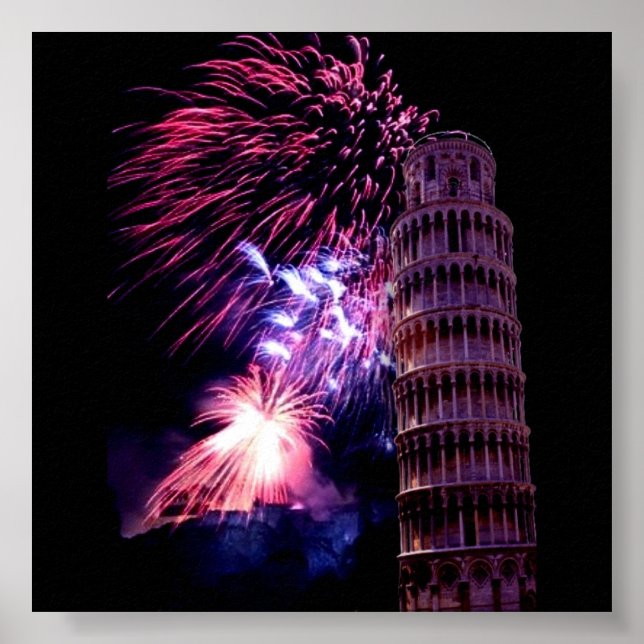 Iluminação de fogosTorre de Pisa Poster (Frente)