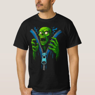 Ilusão de Zíper Zumbi   Camiseta Gráfica de Terror