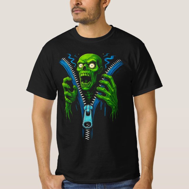 Ilusão de Zíper Zumbi | Camiseta Gráfica de Terror (Frente)