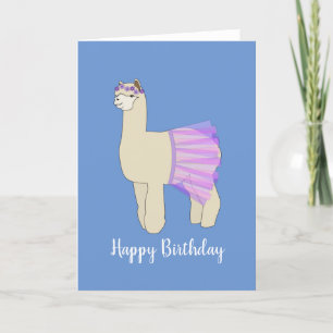 ilusima Ballerina Llama Cartão Azul de Aniversár