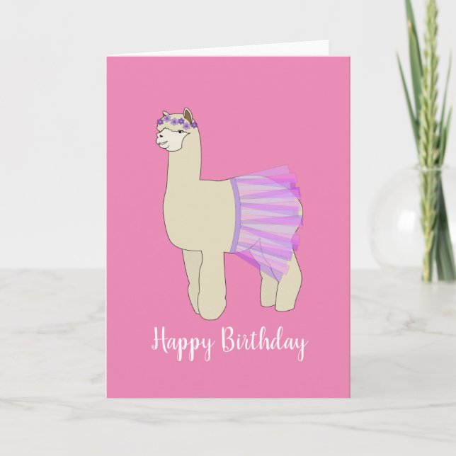 ilusima Ballerina Llama Cartão de Aniversário Rosa (Frente)