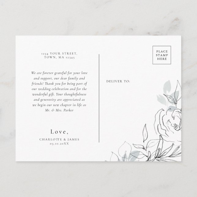 Ilustração Botânica Obrigado cartão postal (Verso)