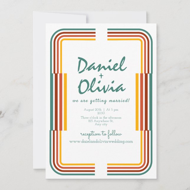 Ilustração Colorida Verde Convite de Casamento QR (Frente)