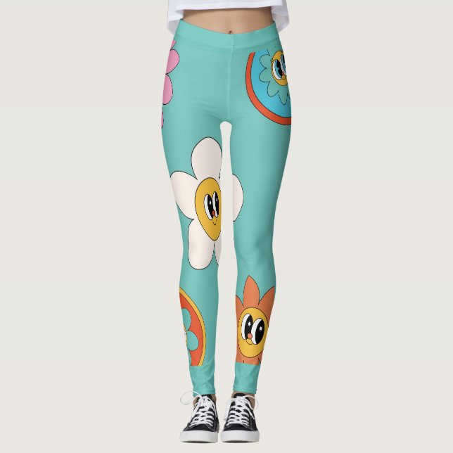 ilustração cor-de-rosa com leggings florais retróg (Frente)