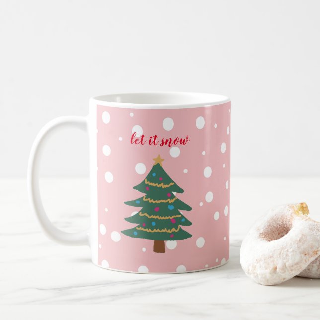 Ilustração da Árvore de Natal Deixe-a nevar caneca (Com Donut)