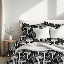 Ilustração da floresta monocromática de cogumelos