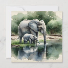 Ilustração de Aquarela de Mamãe e Elefante Bebê