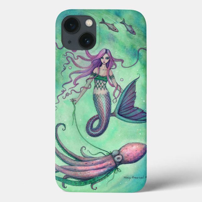 Ilustração de Arte Fantasia de Sereia e Polvo (Verso)
