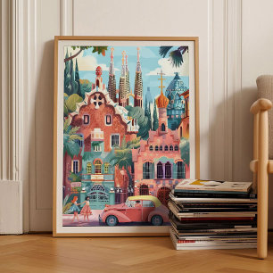 Ilustração de Barcelona Impressão Espanha Viagem