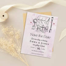 Ilustração de Café Romântico para Casamento Save t