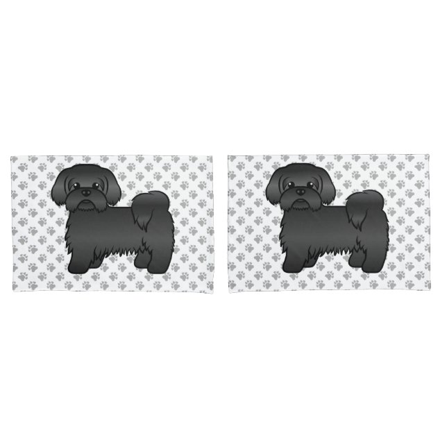 Ilustração de Cão de Cartoon Negro Shih Tzu Cute (Frente - conjunto)
