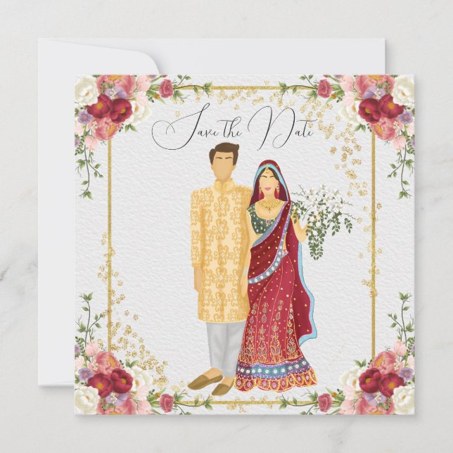Ilustração de casamento de casal de Bollywood (Frente)