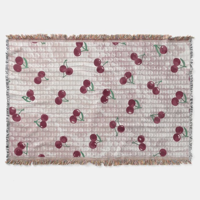 Ilustração de Cobertor de Crochê de Cereja – Rosa  (Frente)