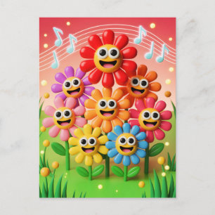 Ilustração de Flores Cantando com Notas Musicais