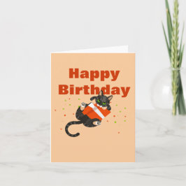 Ilustração de gato em cartão "Feliz Aniversário"