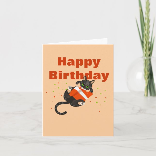 Ilustração de gato em cartão "Feliz Aniversário" (Frente)