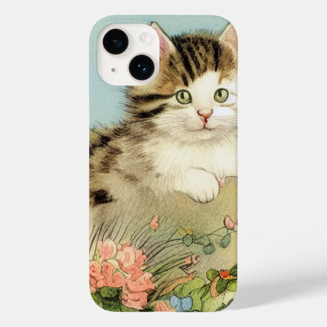 Ilustração de Gato Vintage com Flores Rosa (Verso)