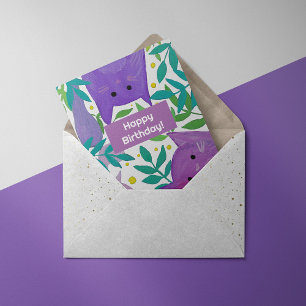 Ilustração de gatos e galhos Cartão de Aniversário