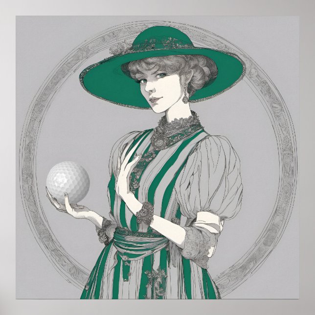 Ilustração de Golfer Mulher - Impressão de Arte (Frente)