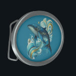 Ilustração de golfinho Art Deco em azul profundo<br><div class="desc">Linda ilustração do golfinho de Art Deco com um fundo personalizável e azul profundo.</div>