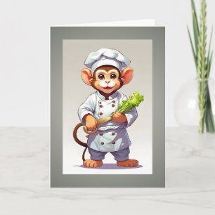 Ilustração de Macaco Bebê Chef Cartão de Boas Fest