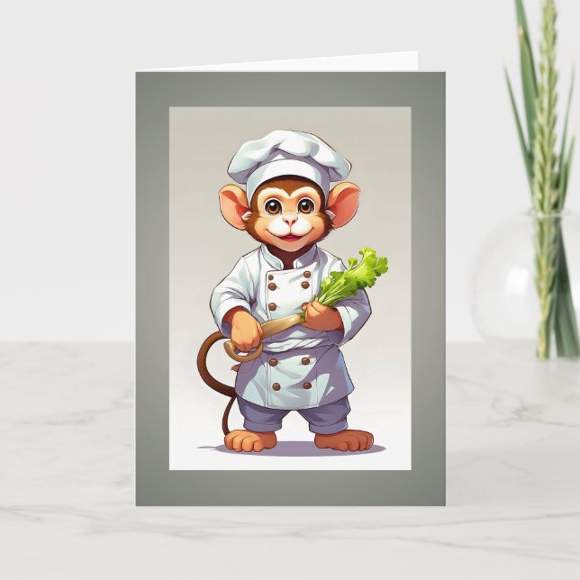 Ilustração de Macaco Bebê Chef Cartão de Boas Fest (Frente)