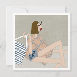 Ilustração de Moda de Verão na Praia em Cartão de