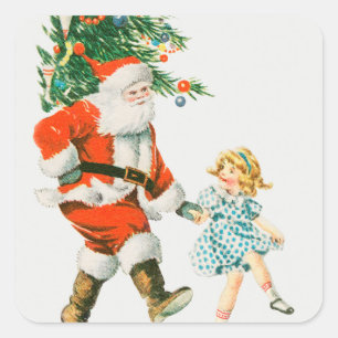 ILUSTRAÇÃO DE PAPAI NOEL VINTAGE ADESIVOS QUADRADO