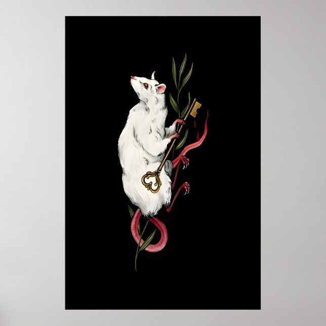 Ilustração de Rato Branco Gótico - Impressão Gicle (Frente)