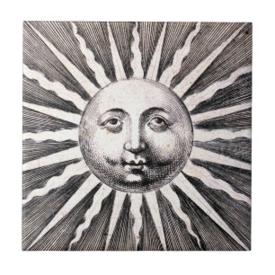Ilustração de Sun do Woodcut do vintage do azulejo