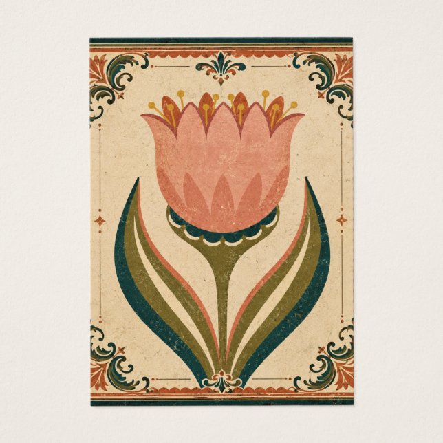 Ilustração de Tulipa Antiga em Estilo Folclórico V (Frente)