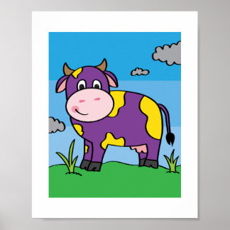 Ilustração de Vaca Bonita Crianças Fazenda Poster 