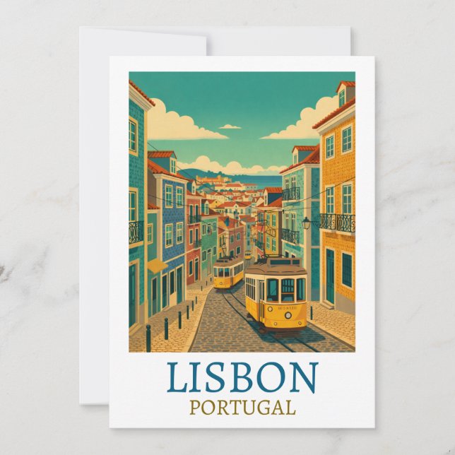 Ilustração de Viagem Vintage Personalizada Lisboa  (Frente)