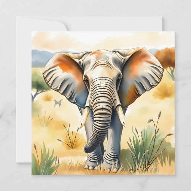 Ilustração em Aquarela da Mamãe e do Bebê Elefante (Frente)