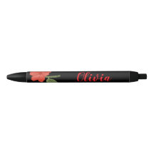 Ilustração Floral Elegante Caneta Preta Personaliz