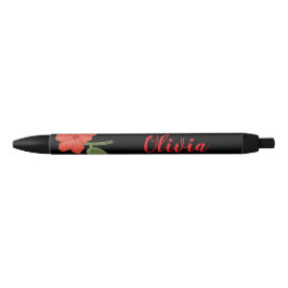 Ilustração Floral Elegante Caneta Preta Personaliz