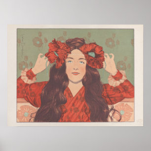 Ilustração francesa Vintage de uma Poster de mulhe