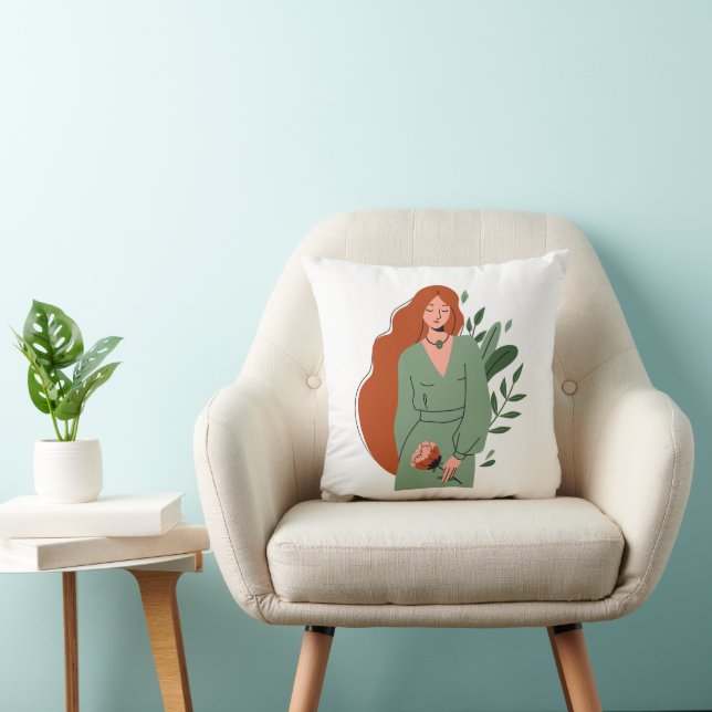 Ilustração Minimalista de Mulher Boho em Almofada (Cadeira)