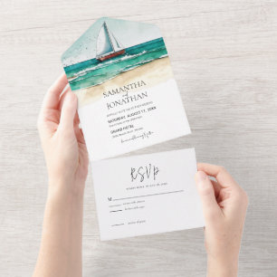 Ilustração simples de casamento com aquarela náuti