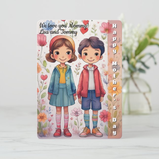 Ilustração Whimsical de crianças Dia das Mães (Em pé/Frente)