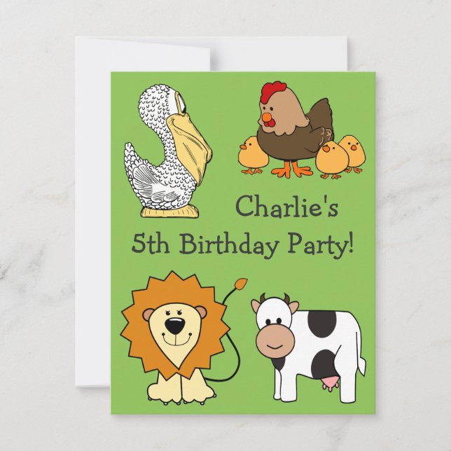 Ilustrações animais convites de crianças de texto  (Frente)