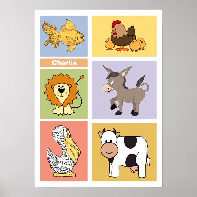Ilustrações animais poster do nome personalizado d (Frente)