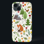 Ilustrações de Estilo Escandinavo no Padrão de Lg<br><div class="desc">Ilustrações do estilo da arte popular escandinava (raposa,  folhas,  árvores,  flores,  montanhas e aves) num design de padrão superficial num fundo de cor creme claro.</div>